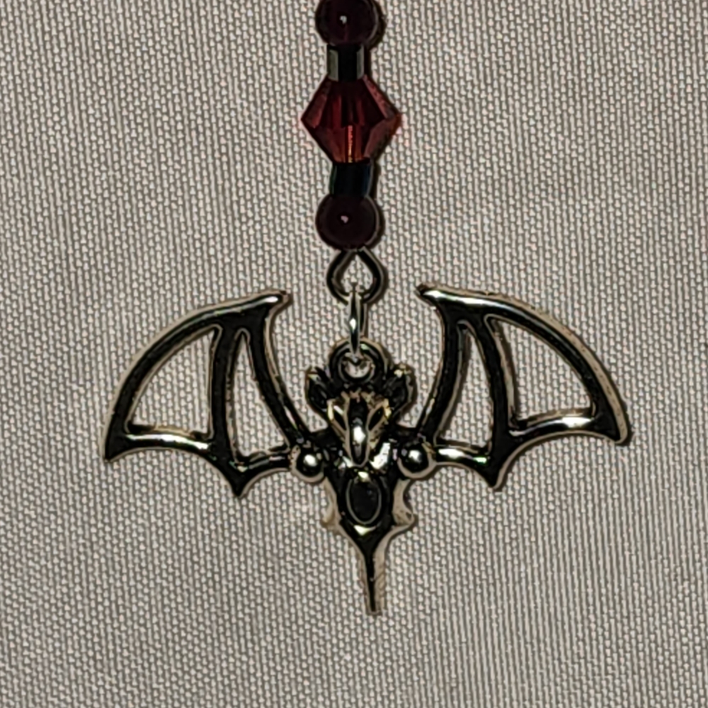Handmade Gothic Red Crystal, Genuine Garnet and Silver Bat Pendant Necklace - Picture 6 of 14